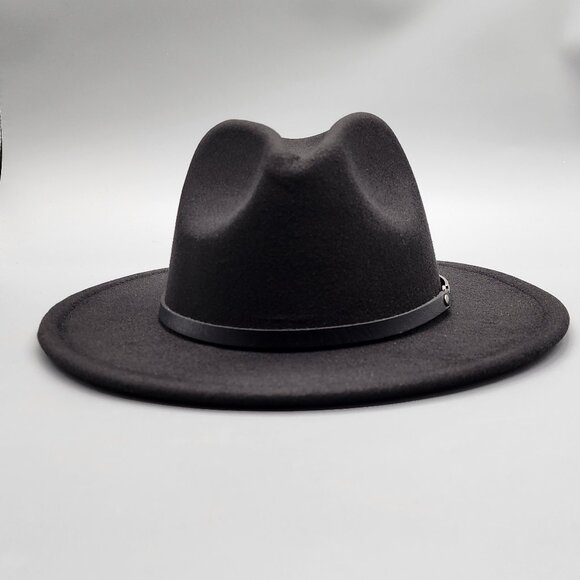 EINSKEY Womens Black Felt Fedora Hat Wide Brim Western Style New - Picture 3 of 12